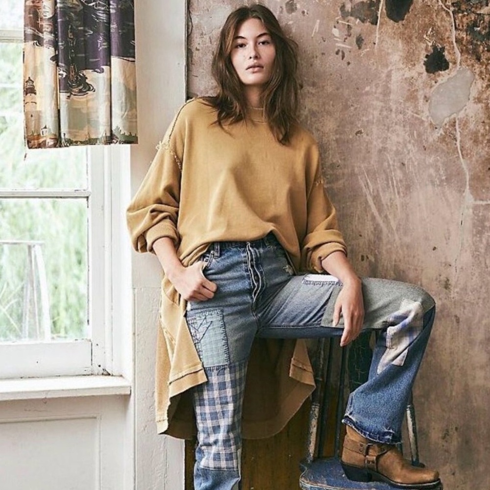 Free People yellow/jaute Iggy Pullover Sweatshirt Size Small